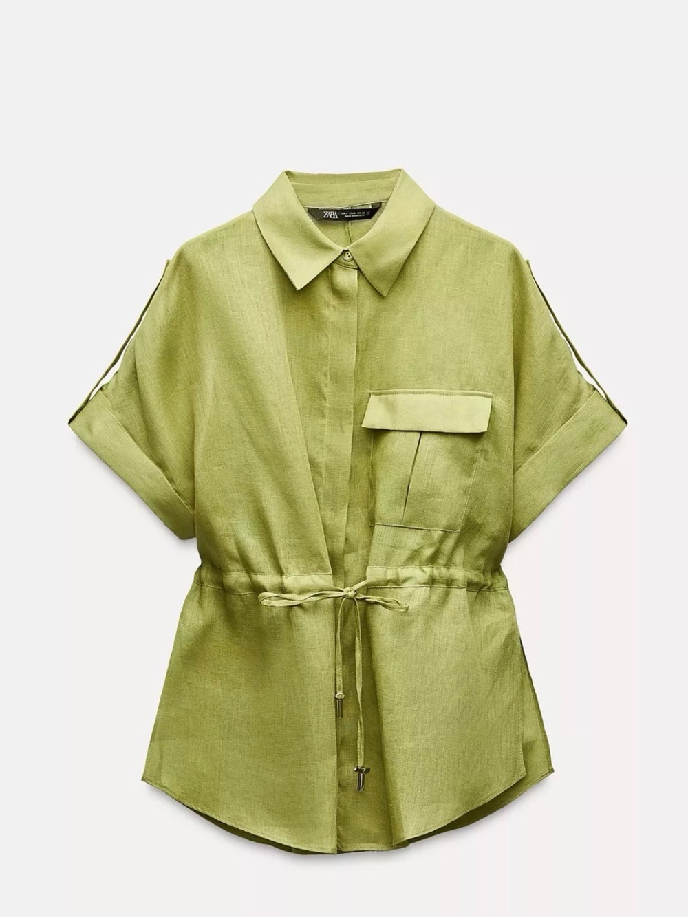 ZARA Olive Linen Button-Down Shirt